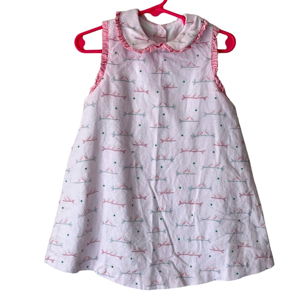 Petit Bébé Light Pink Linen/Cotton Ruffle Collar Bird Dress Size 3